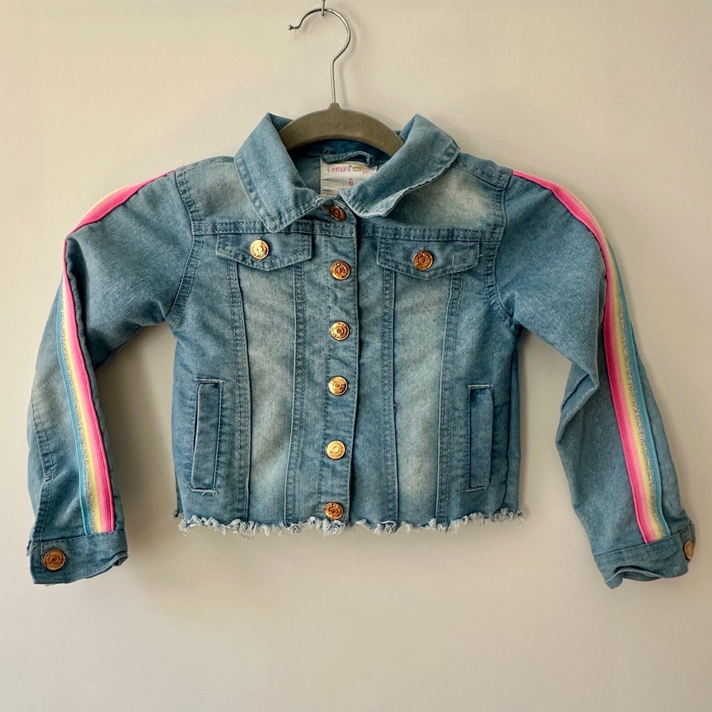 Kids Denim Jacket with Rainbow Stripes